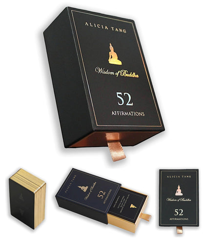 Wisdom of Buddha Oracle Cards | 55 Affirmation Pocket-sized Card Deck for Inner Peace and Clarity, Includes Hand-Illustrated Artwork by Alicia Tang and Sanskrit Mantra Amulet
