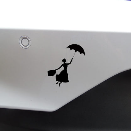 Pack of 6 Flying Nanny Silhouette Waterproof Decal - Use On, Car Bumper Sticker, Light Switch Laptops, Water Bottles, Scrapbooking (Small, Black)