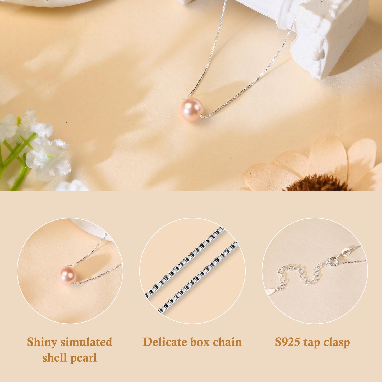 Sereney Sterling Silver Birthday Gifts for Girls Women, Pearl Necklace as 7 9 10 11 13 15 16 18 21 30 40 50 60 Year Old Birthday Gifts, Single Pearl Necklace as Bday Gifts for Friends