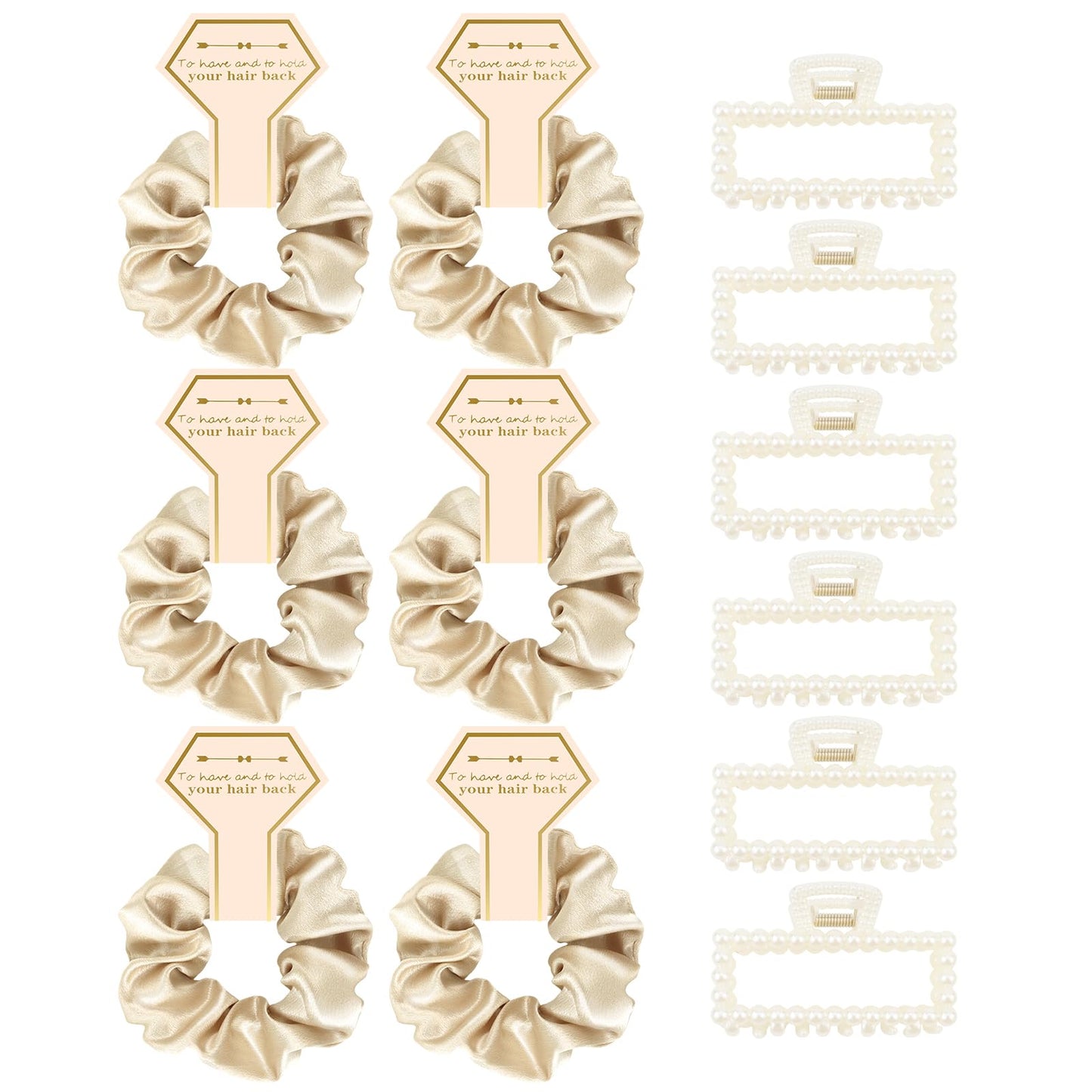 Bridesmaid Proposal Gifts, 12 PCS Bridesmaids Silk Hair Scrunchies & Pearl Hair Clips Set for Women Bachelorette Party Favors Bridal Shower Favors Bridesmaids Gifts for Wedding Day (Champagne Gold)