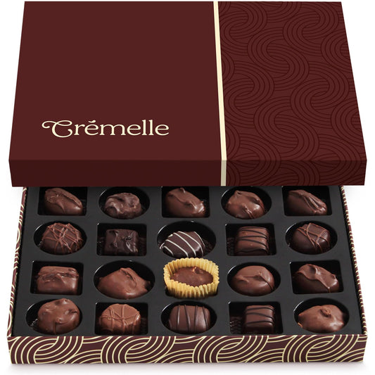 Cremelle Chocolate Gift Box, 20 Pieces Collection of Mothers Day Chocolate Gift Basket, Perfect Chocolates Assortments for Any Occasion, Holidays, Birthdays, Anniversaries, Corporate Gourmet Gifts Baskets and More