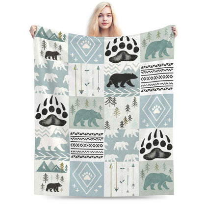 Bear Blanket Super Soft Warm Fluffy Fleece Flannel Forest Animal Throw Blanket Cozy Fuzzy Plush Stuff Bedding Blue Blankets Gifts for Women Kids Boys Girls Adults 50"X40"