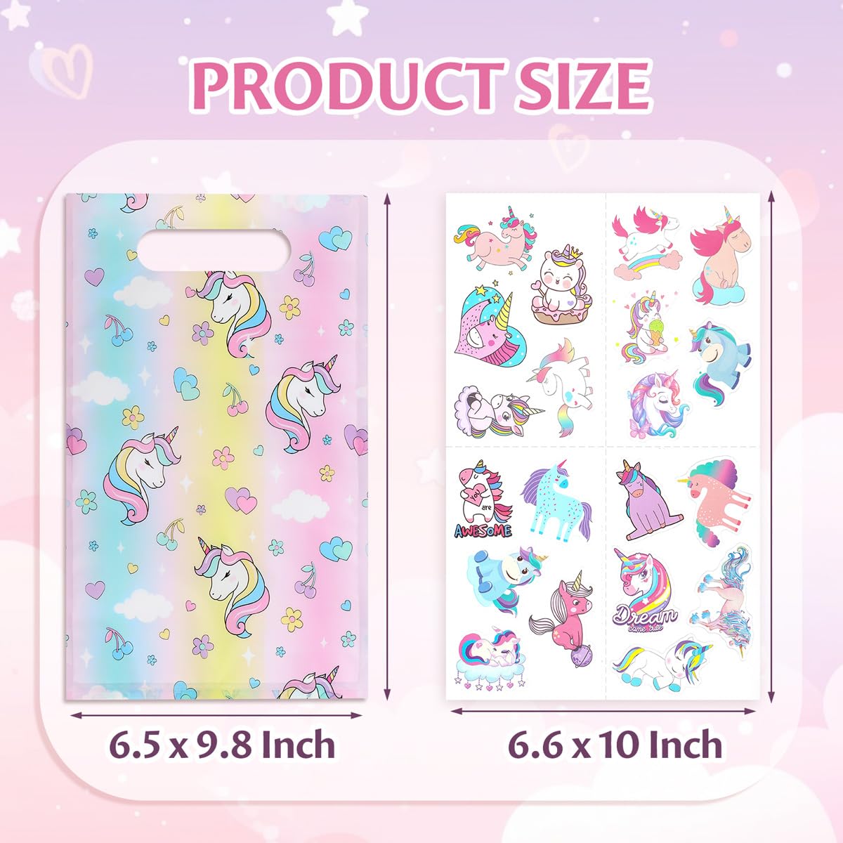 momoake Unicorns Party Favor Bags, 24 PCS Goodie Bgs with 120 Waterproof Vnyl Stickers for Kids Unicorns Birthday Decorations