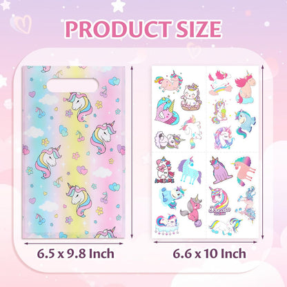 momoake Unicorns Party Favor Bags, 24 PCS Goodie Bgs with 120 Waterproof Vnyl Stickers for Kids Unicorns Birthday Decorations