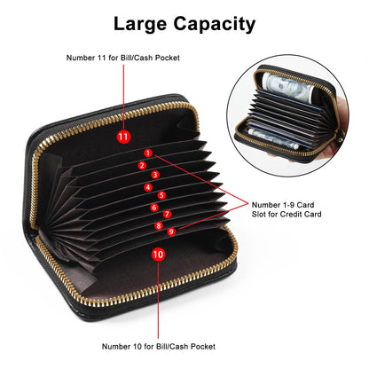 Credit Card Holder RFID Card Case Wallet, Small Accordion Zipper Card Case Holder, Card Organizer Case for Women Men