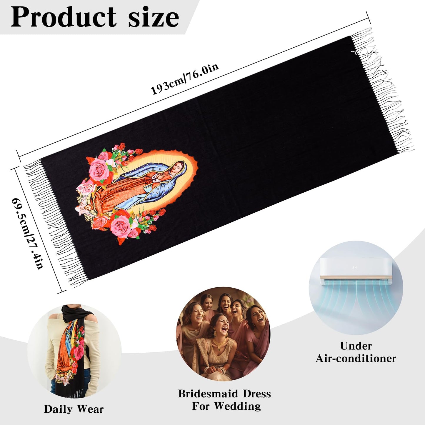 Blanket Scarf,Traditional Mexican Dress Prayer Shawl Catholic Gifts for Women,Virgin Mary Hoodie Poncho,Rebozos Vestidos Mexicana Regalos Para Mujer Mamá Abuelita Mi Esposa