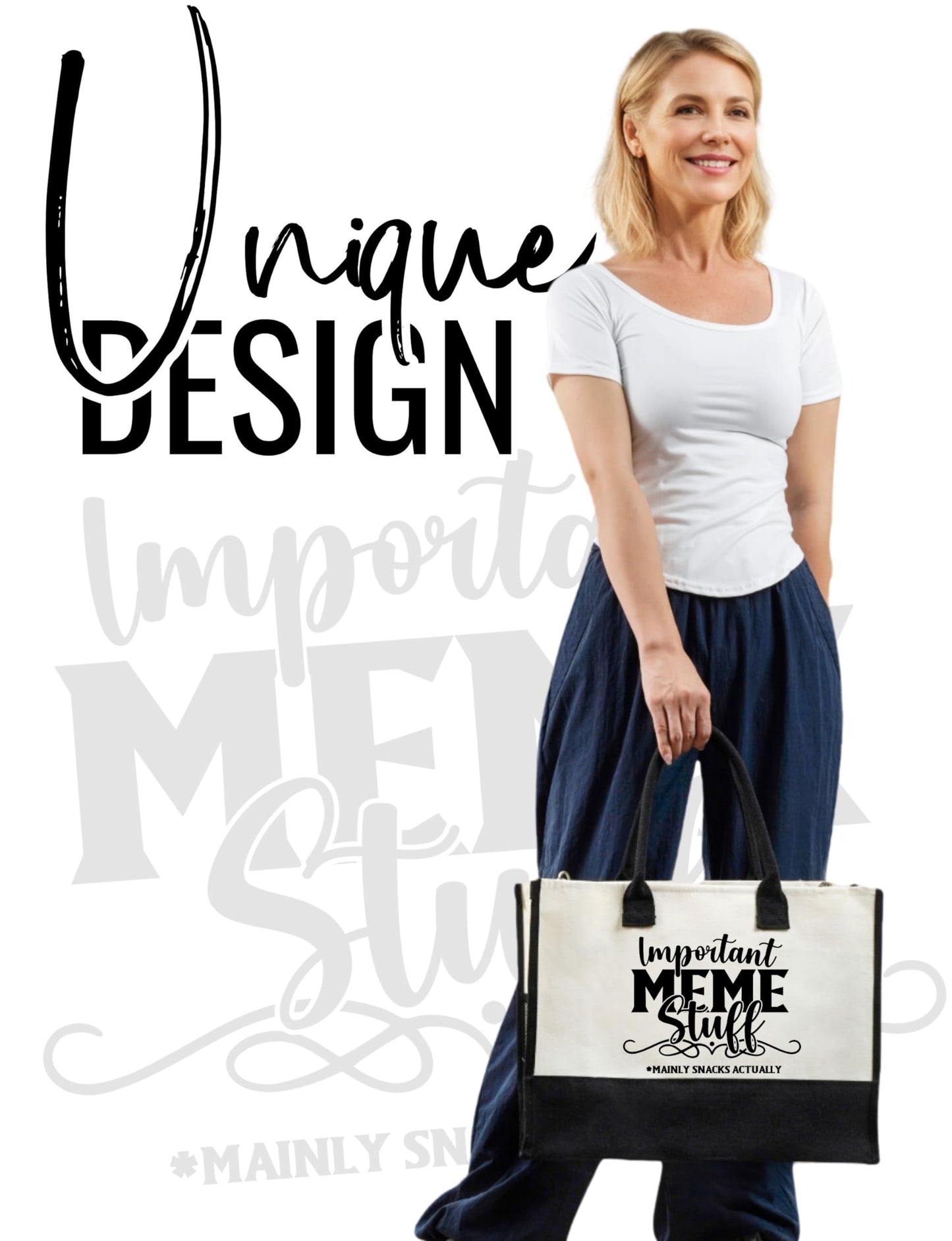 InnoBeta Meme Gifts Canvas Tote Bag for Grandma, Important Stuff Bag with Top Zipper Closure and Shoulder Strap for Birthday, Mother's Day, Christmas