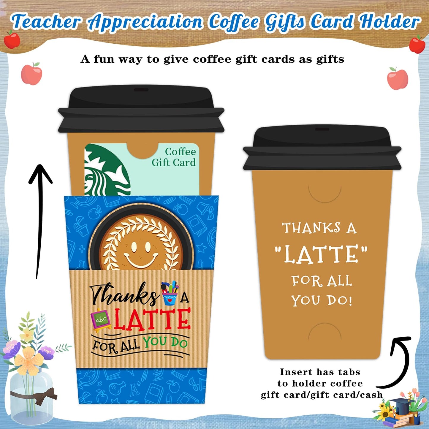 WhatSign Teacher Appreciation Gift Card Holder - Thanks a Latte Gifts Card Holder for Teachers Thank You Teacher Cards