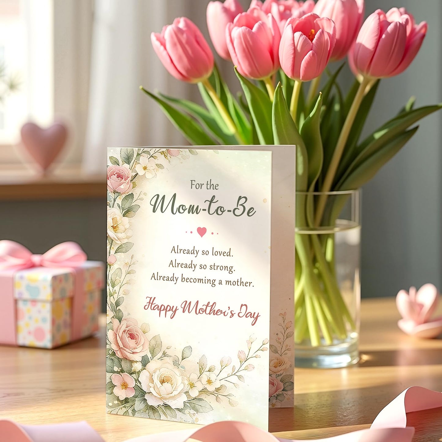 Beixian Mother's Day Card for Mom to Be, Mother's Day Gift for Mom to Be, Floral Greeting Card for Expecting Mom