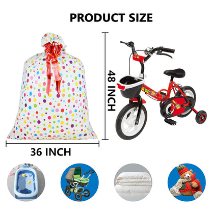2 Pcs Large Gift Bags Oversized Plastic Storage Bags 48"x 36" with 2 Pcs Pull Flowers for Huge Big Gifts Presents Wrapping Kids Bicycle Bike Goodie Bags, Birthday, Party, New Parents Baby Shower