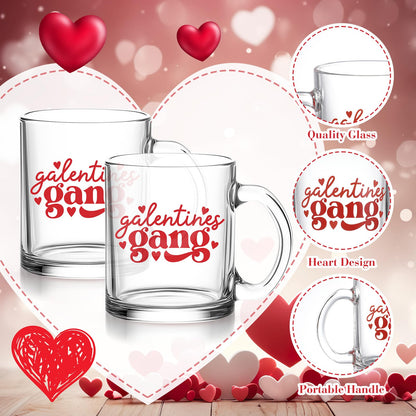 Maxcheck 6 Sets 12 oz Galentines Gang Glass Cups Galentine's Day Coffee Mugs Party Gifts Bachelorette Drinking Wine Glasses for Valentines Day Party Supplies