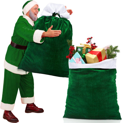 Shappy 2 Pcs Christmas Velvet Santa Gifts Bags 20 x 28 Inch Large Santa Gift Sack with Drawstring Christmas Gift Presents Bags for Xmas Present Toys Holiday Party Supplies(Green)