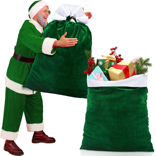 Shappy 2 Pcs Christmas Velvet Santa Gifts Bags 20 x 28 Inch Large Santa Gift Sack with Drawstring Christmas Gift Presents Bags for Xmas Present Toys Holiday Party Supplies(Green)