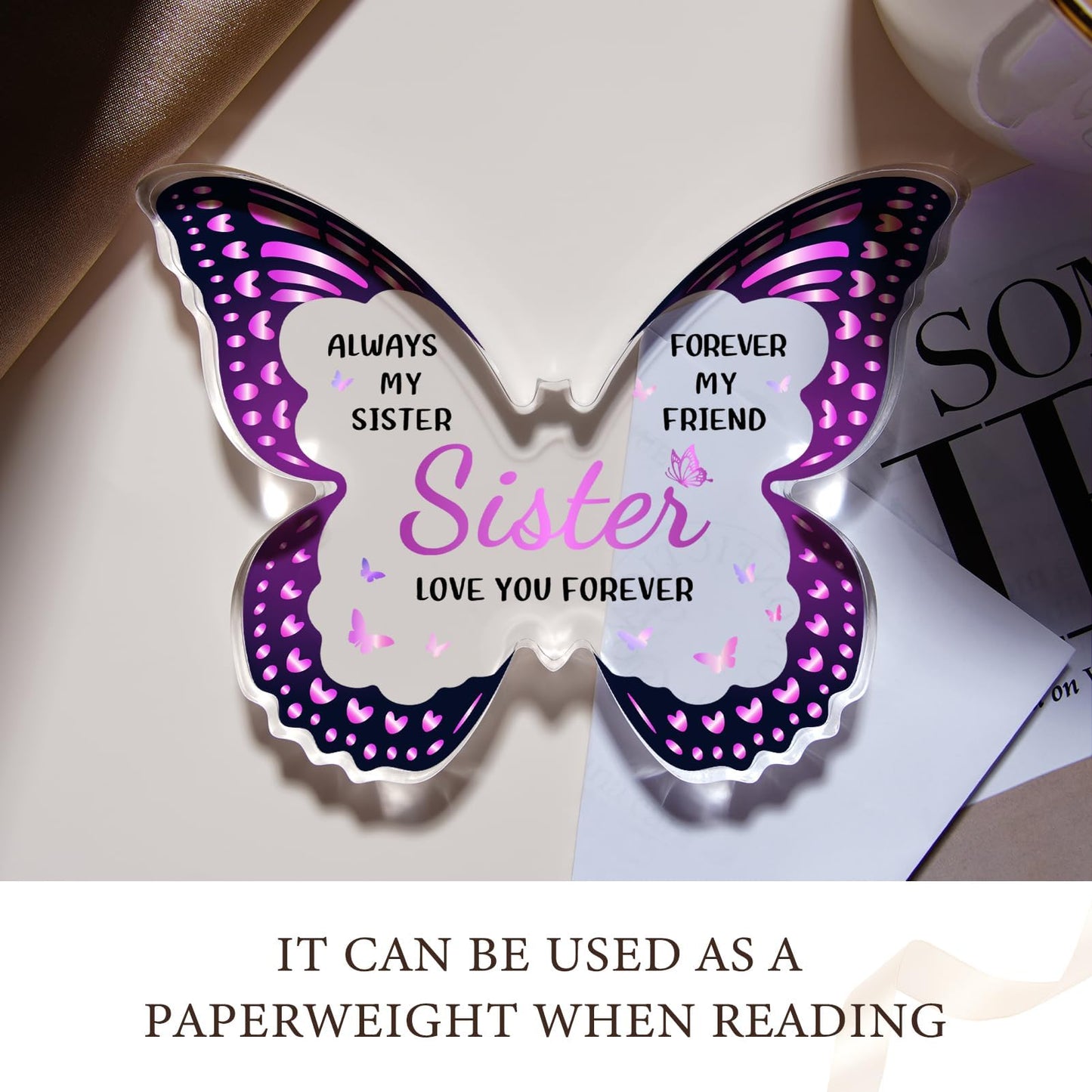 Sister Birthday Gifts, Birthday Gift for Sister from Sisters Brother, Valentines Mothers Day Birthday Christmas - Butterfly 5x3.8 IN Acrylic Decorative Plaques