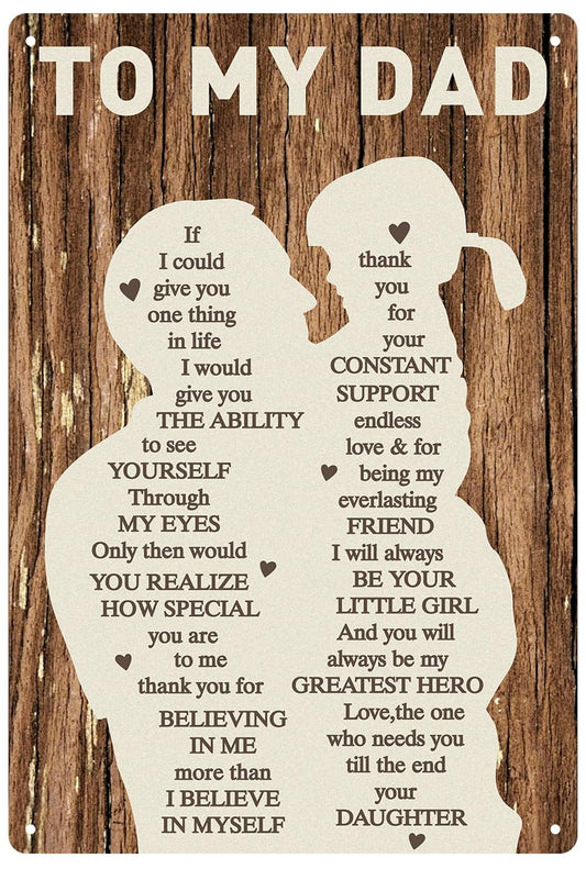 Fathers Day Dad Gifts from Daughter Wife - 12x8Inch Metal Tin Sign Novelty Vintage Plaque Decorative Gifts for Father Husband Meaningful Christmas Anniversary Birthday Present for Dad Stepfather Daddy