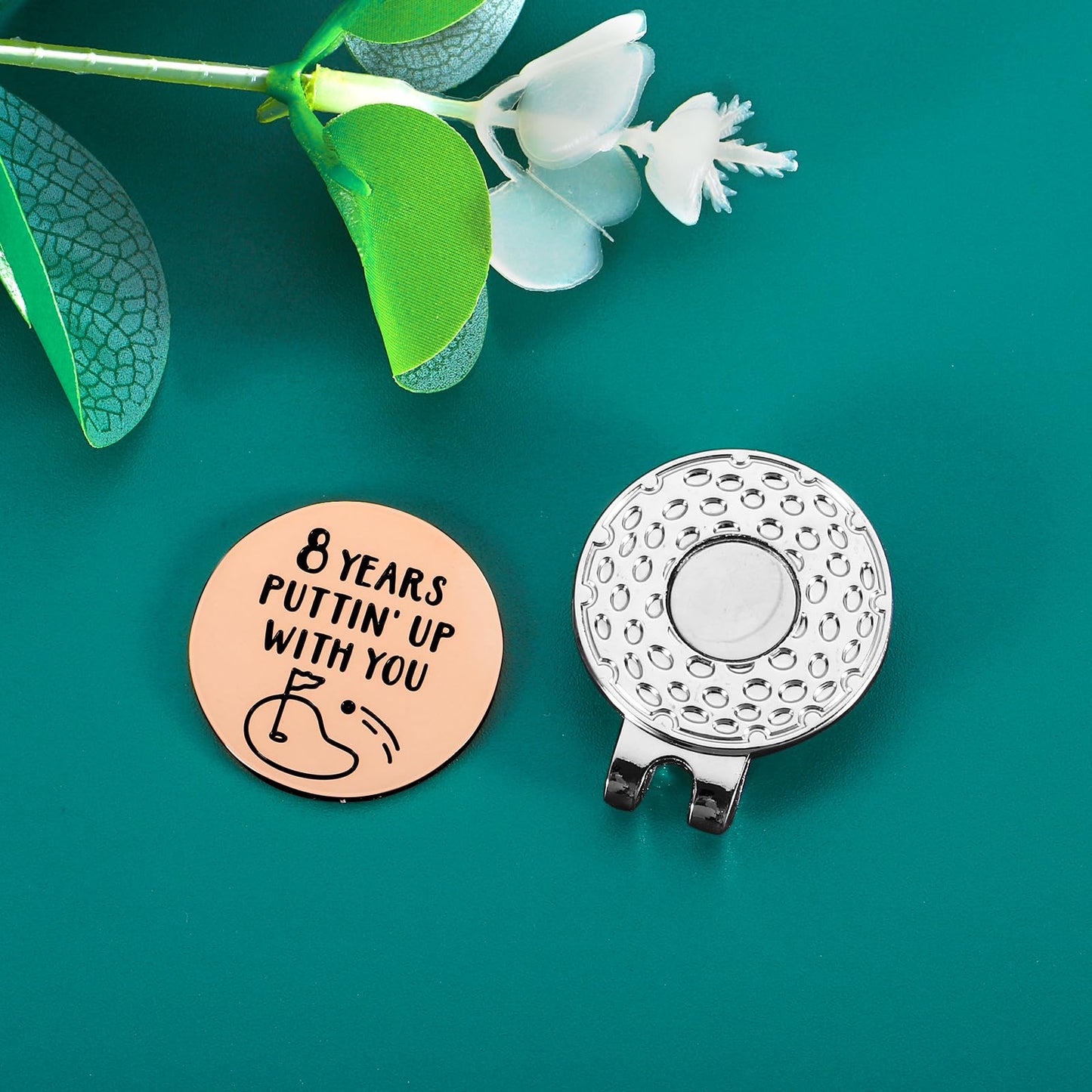 8 Year Anniversay Steel Gifts for Couple Golf Accessories for Men Bronze Anniversary Day Gifts for Wife Husband Valentines Gifts for Him White Elephant Gifts Christmas Golf Ball Marker Hat Clip