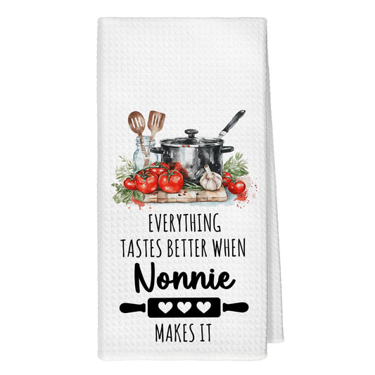 Nonnie Gifts for Grandma Kitchen Towels, Grandma Gifts from Grandkids Hand Towels, Everything Tastes Better When Nonnie Makes It Towel for Kitchen Bathroom Decorative, 16x24 Inch