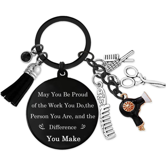 Hair Stylist Gifts Keychain, Hairstylist Keyring for Women with Comb Hair Dryer, Scissors Charm for Birthday Gift