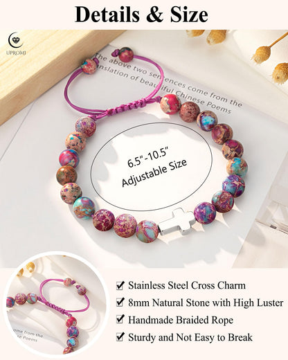 UPROMI Cross Bracelet for Girls Baptism Communion Confirmation Gifts, Kindergarten/Preschool/5th Grade/8th Grade Graduation Gifts