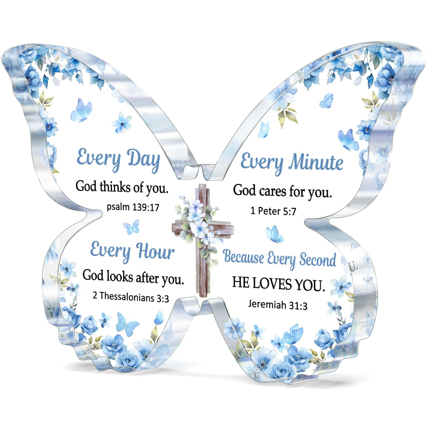 Christian Gifts for Women Faith, Butterfly Acrylic Plaque Sign, Religious Gifts for Women on Mothers Day Birthday Christmas, Spiritual Present for Female Friend Family, 5x3.8x0.5 Inch - Blue