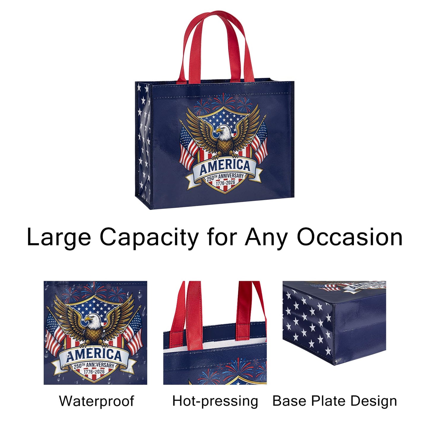 Loveinside 13" Large Patriotic Reusable Gift Bag, Red White Blue Recycled Gift Bag for Independence Day, July 4th