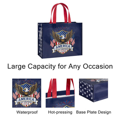 Loveinside 13" Large Patriotic Reusable Gift Bag, Red White Blue Recycled Gift Bag for Independence Day, July 4th