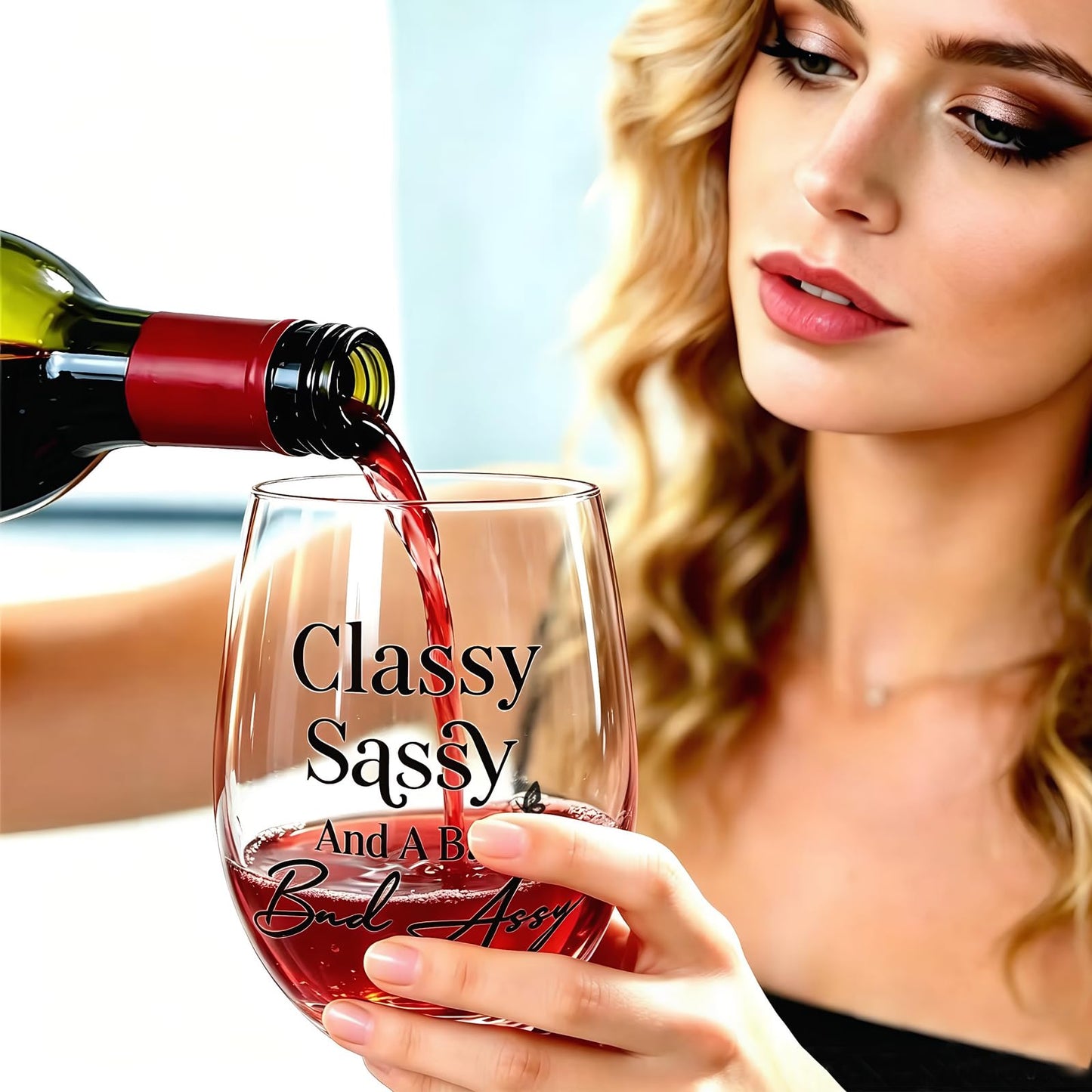 Funny Gifts for Women – 15oz Sassy Stemless Wine Glass, Hilarious Birthday Present for Friend Sister Coworker Neighbor Girlfriend, Novelty White Elephant Gag Gift for Adults