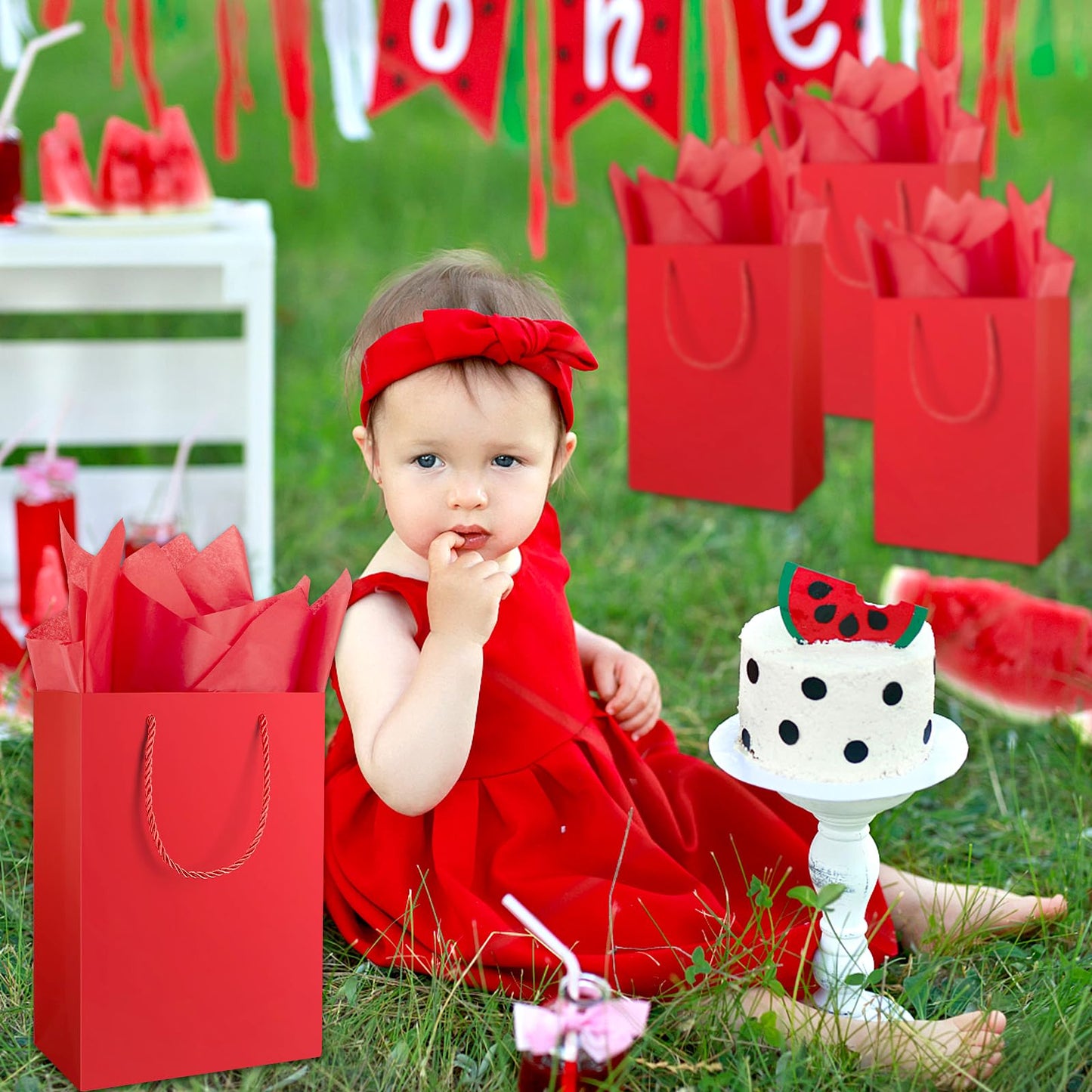Jutieuo 10 Pack Luxury Red Gift Bags Medium Size with Tissue Paper, Premium Paper Gift Wrap Bags with Handles for Birthday, Wedding, Holiday, Party - 11" x 8" x 4"