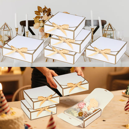 10Pack Small Gift Boxes, 6.5''x6.5''x2'' White Gift Boxes with Ribbon, Small Boxes for Gifts Birthday Wedding Party Valentine's Day Mother's Day
