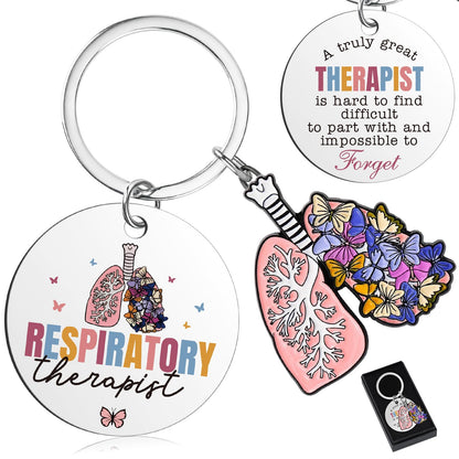 Respiratory Therapist Accessories Gifts - Butterflies Lung Therapy Keychain for Women Men Student Radiology Technologist Graduation Birthday Christmas RT Week Retirement Appreciation Gift