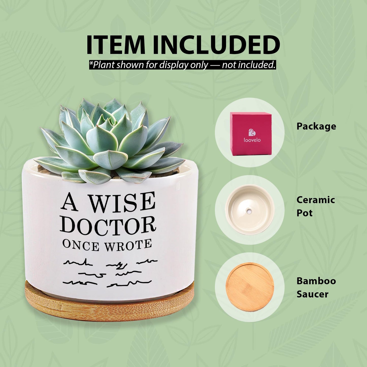 A Wise Doctor Once Wrote Ceramic Succulent Plant Pot with Tray Doctor Gifts Home Office Decor Indoor Plant Dr Graduation Gift 3.5 Inch White (No Plants) (with Bamboo Tray)