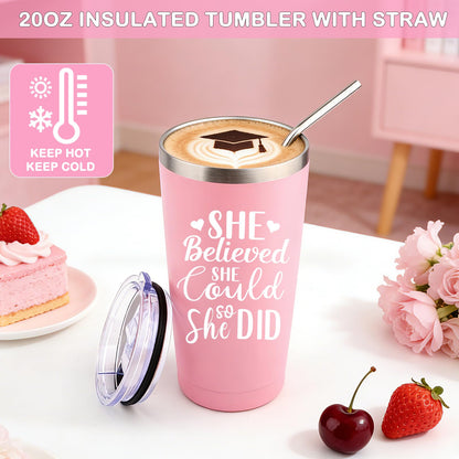 Graduation Gift for Her 2026, 8-in-1 Congratulations Gifts for Women with 20oz Insulated Tumbler, Rose-Scented Candle, Makeup Bag, High School/College Graduation Gifts for Daughter Sister Friend