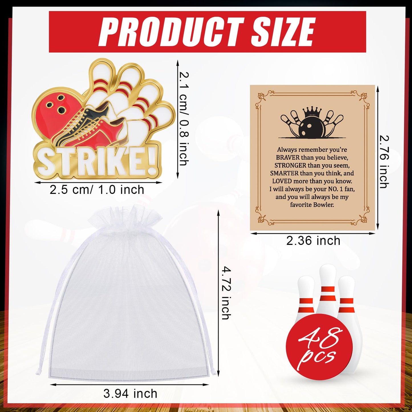 Misdary Bowling Lapel Pins Gifts Include Bowling Pins Cards Organza Bags for Player Sports Lover Birthday Party Favors Game Awards for Backpack Purse Bag Jackets Backpacks Souvenirs Charms
