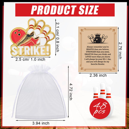 Misdary Bowling Lapel Pins Gifts Include Bowling Pins Cards Organza Bags for Player Sports Lover Birthday Party Favors Game Awards for Backpack Purse Bag Jackets Backpacks Souvenirs Charms