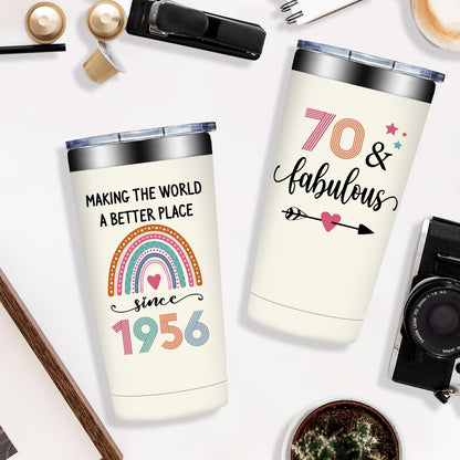 70th Birthday Gifts for Women - 1956 70th Birthday Decorations for Her - Turning 70 Year Old Gifts for Women - 70 Fabulous Tumbler 20 oz
