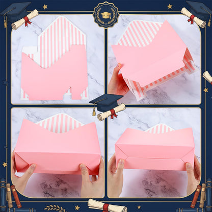 Outus 20 Pcs Floral Envelope Boxes for Graduation Empty Paper Flower Bouquet Envelop Paper Boxes Pink Black Stripe Florist Flower Bags for Gift Packaging Birthday Wedding Party