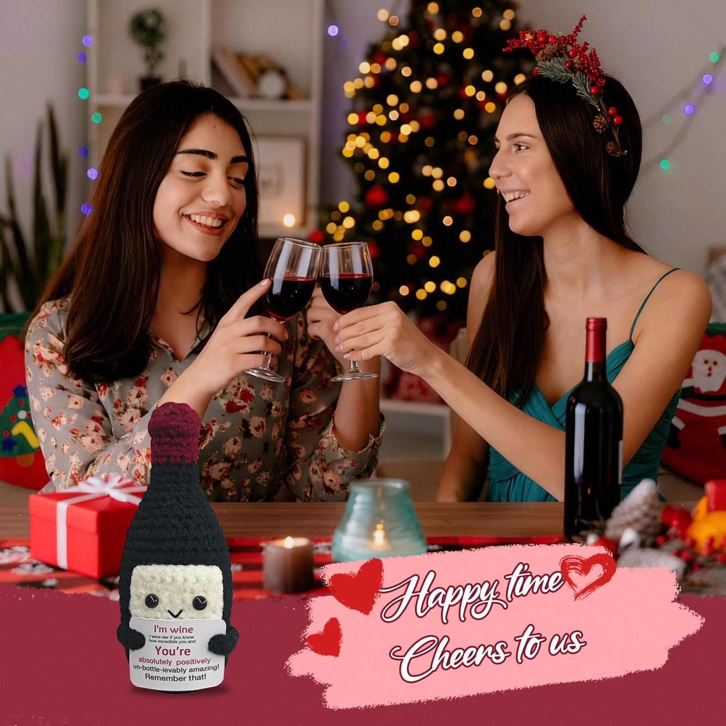 Funny Crochet Mini Wine Bottle,Emotional Support Redwine Gift for Women and Men,Handmade Wine Lover Gift for Birthday,Party,Housewarming,Cute Desk and Home Decor for Friends and Coworkers