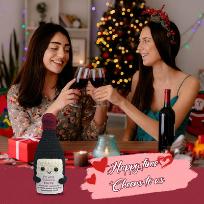 Funny Crochet Mini Wine Bottle,Emotional Support Redwine Gift for Women and Men,Handmade Wine Lover Gift for Birthday,Party,Housewarming,Cute Desk and Home Decor for Friends and Coworkers