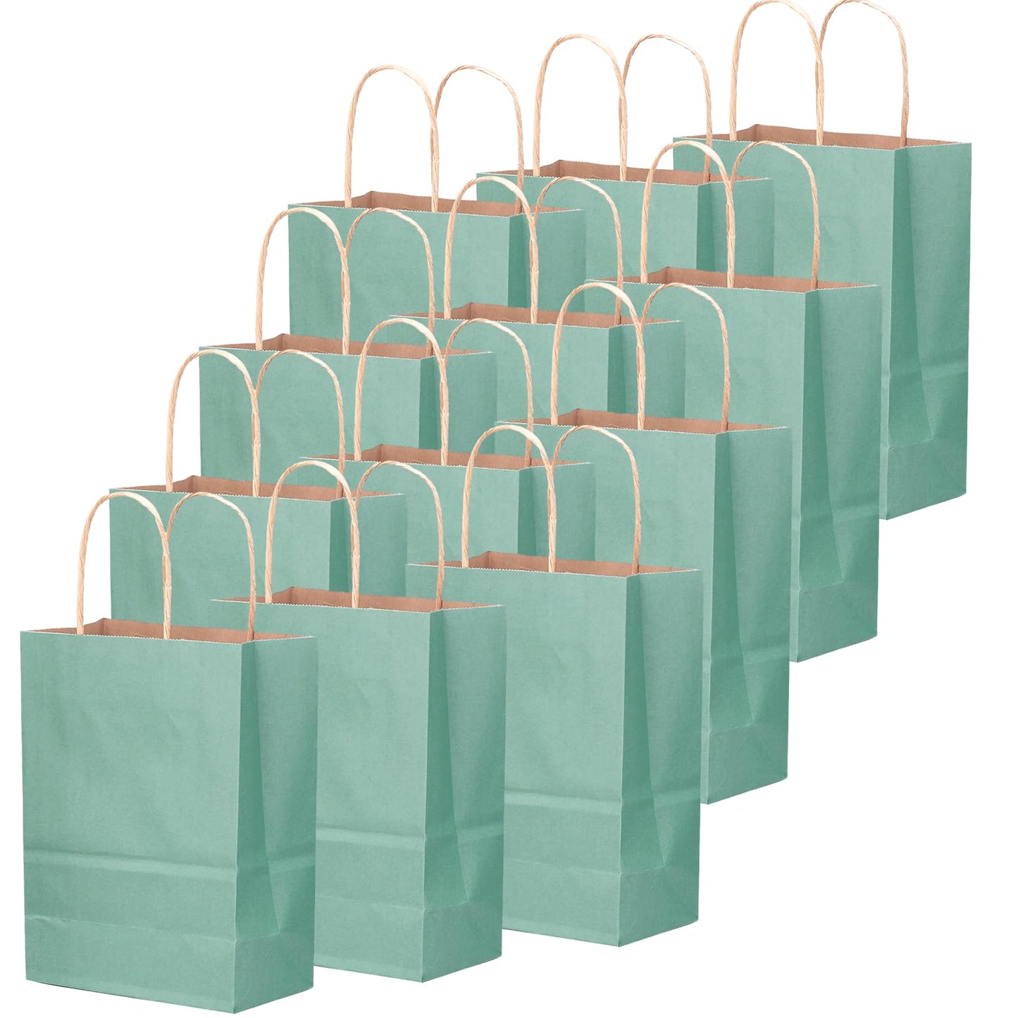 qiqee 50-Packs Gift Bag with Handles Bulk Kraft Light Blue Paper Bags Multiple Uses (8.3"x3"x6"inch Small Size)