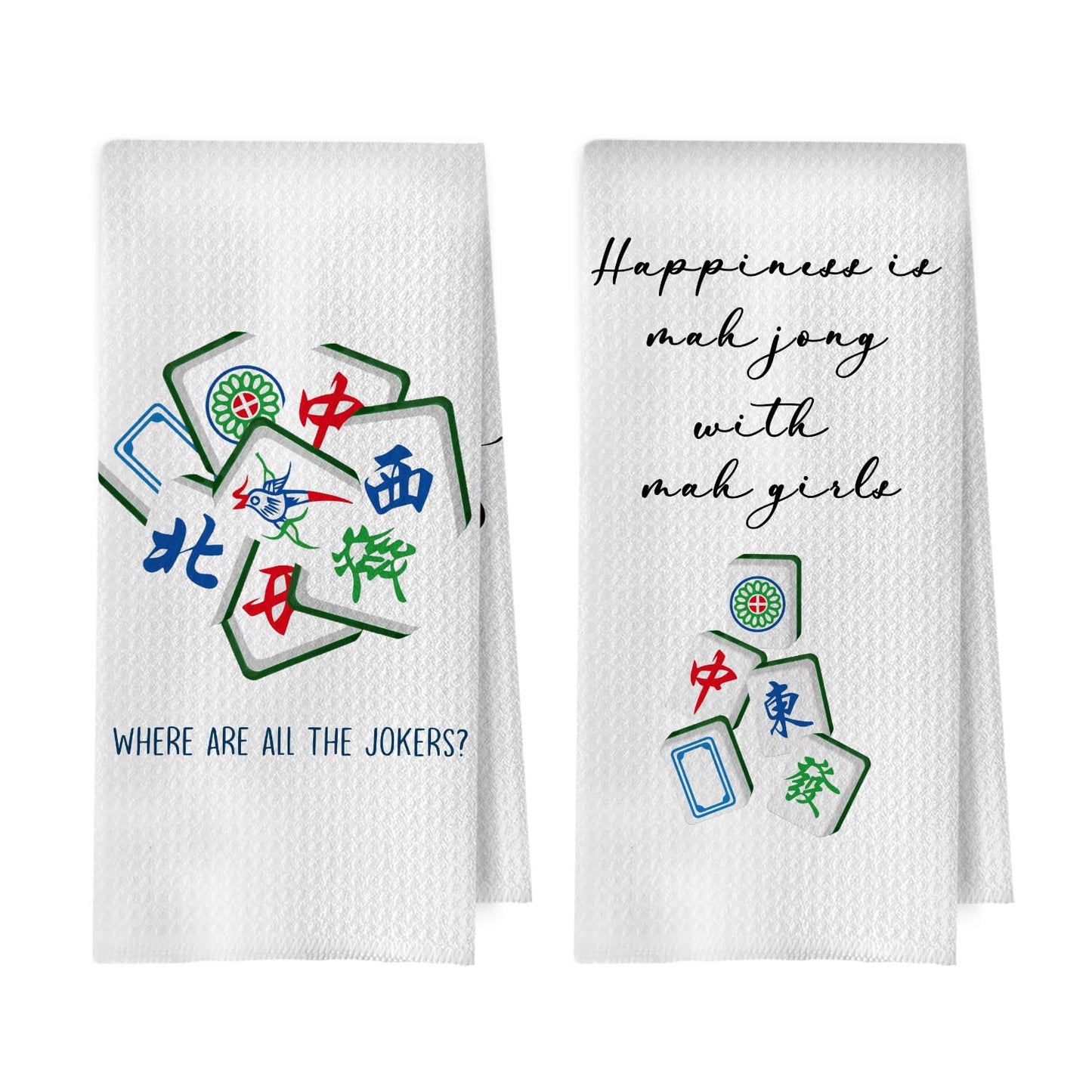 Mahjong Gifts Kitchen Towels Set - Mahjong Decorative Waffle Weave Dish Towels, Hand Towel, Tea Towel, 16x24 Inch Set of 2