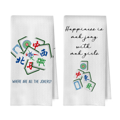 Mahjong Gifts Kitchen Towels Set - Mahjong Decorative Waffle Weave Dish Towels, Hand Towel, Tea Towel, 16x24 Inch Set of 2