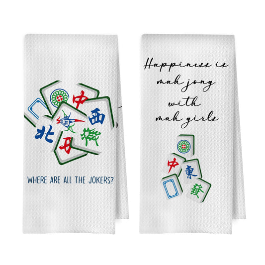 Mahjong Gifts Kitchen Towels Set - Mahjong Decorative Waffle Weave Dish Towels, Hand Towel, Tea Towel, 16x24 Inch Set of 2