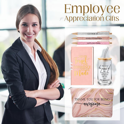 Funnymoom 6 Pcs CNA Week Gifts Bulk 2026 Nursing Assistant Appreciation Gifts for Women Difference Maker 17oz Glass Cup Makeup Bag Journal for Employee Coworker Graduation Favors(Marble,Pink)