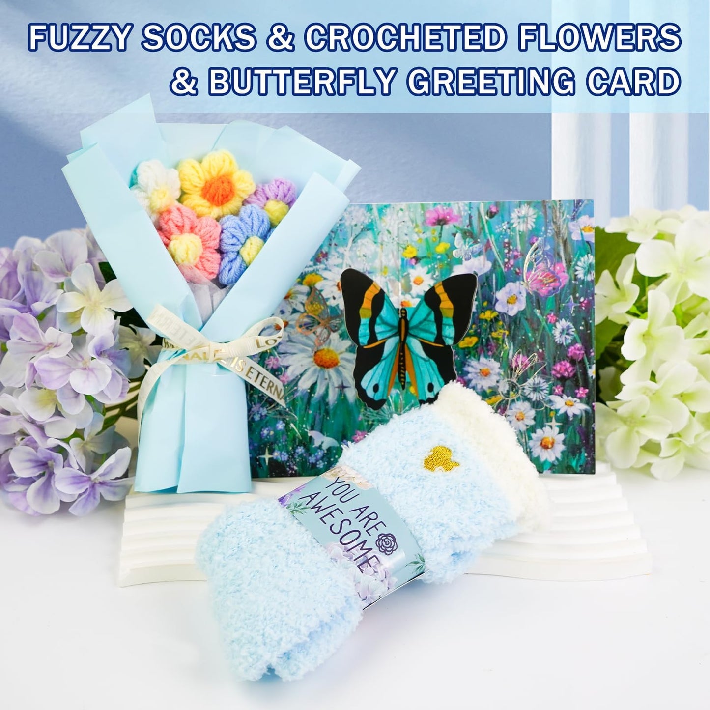 Happy Birthday Gifts for Women Mom Daughter Sister Wife Grandma, for Her, Self Care Gift Get Well Relaxing Spa Gift Basket Set (Blue)