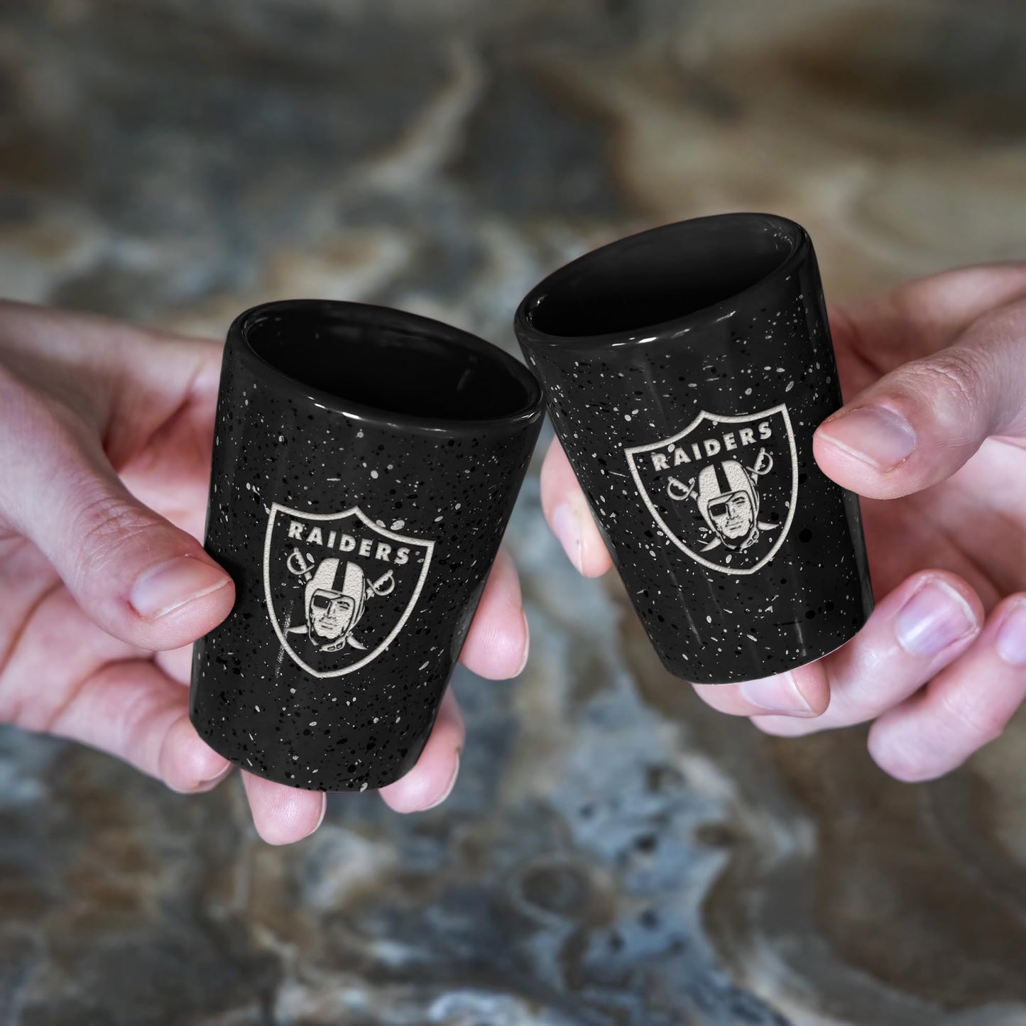 Rico Industries NFL Football Primary OR Wordmark Logo 2oz Ceramic Shot Glass for Fans, Laser Engraved In Team Color Single Shot Glass