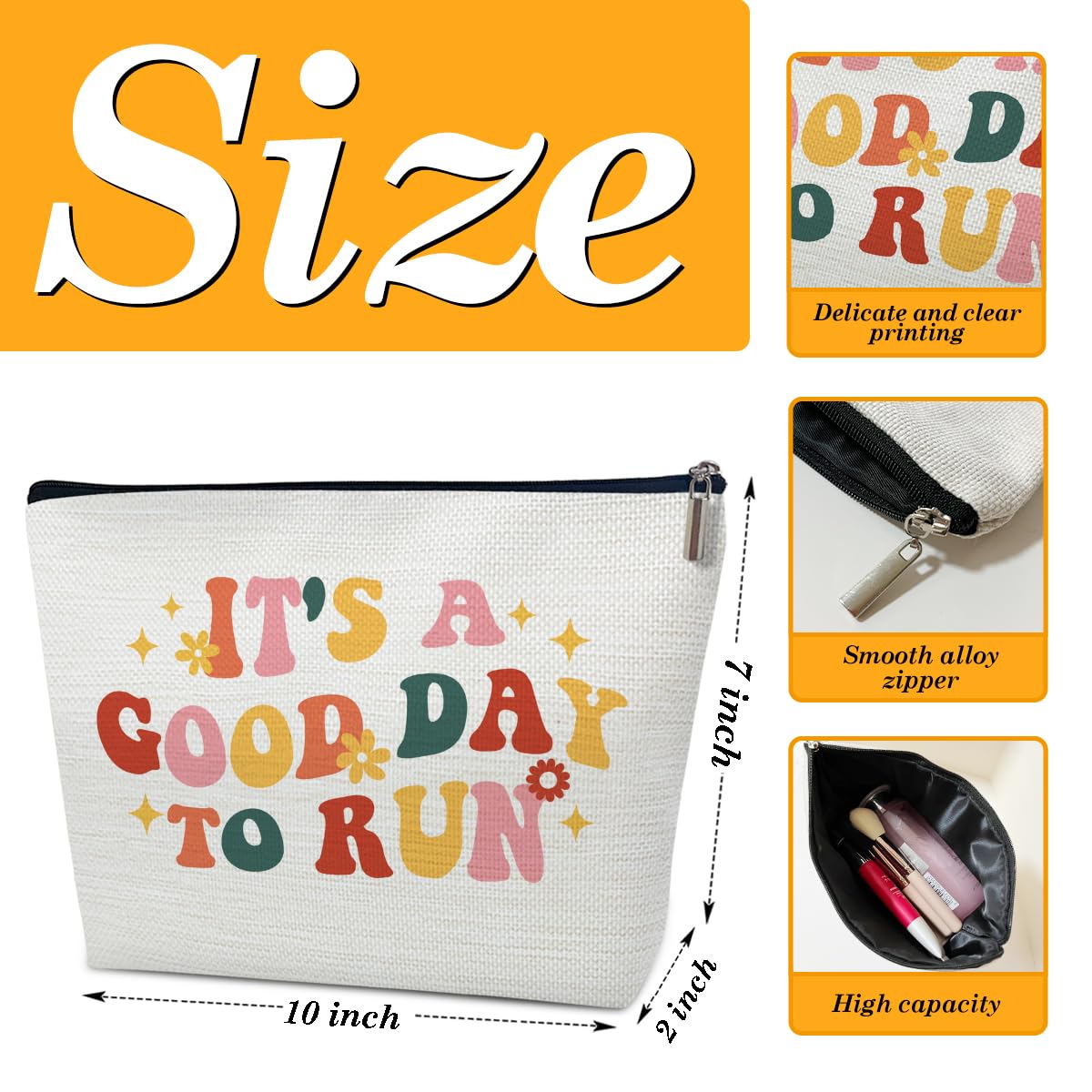 Groovy Running Gifts Makeup Bag, Gifts for Women, Marathon Lovers, Sports Accessories for Women, It's a Good Day to Run Cosmetic Bags for Purse