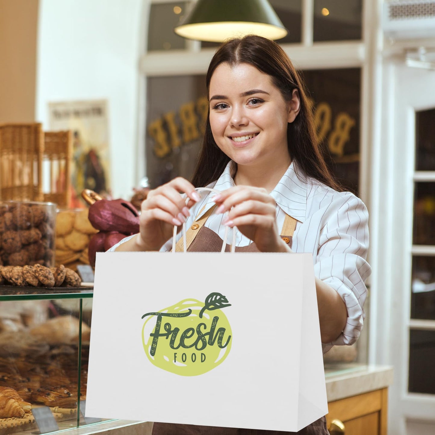 MESHA Gift Paper Bags White X-Large 16x6x12 25 Pack,Kraft Gift Bags with Handles for Shopping Birthday Party Favor Grocery Retail Merchandise Wedding Sacks