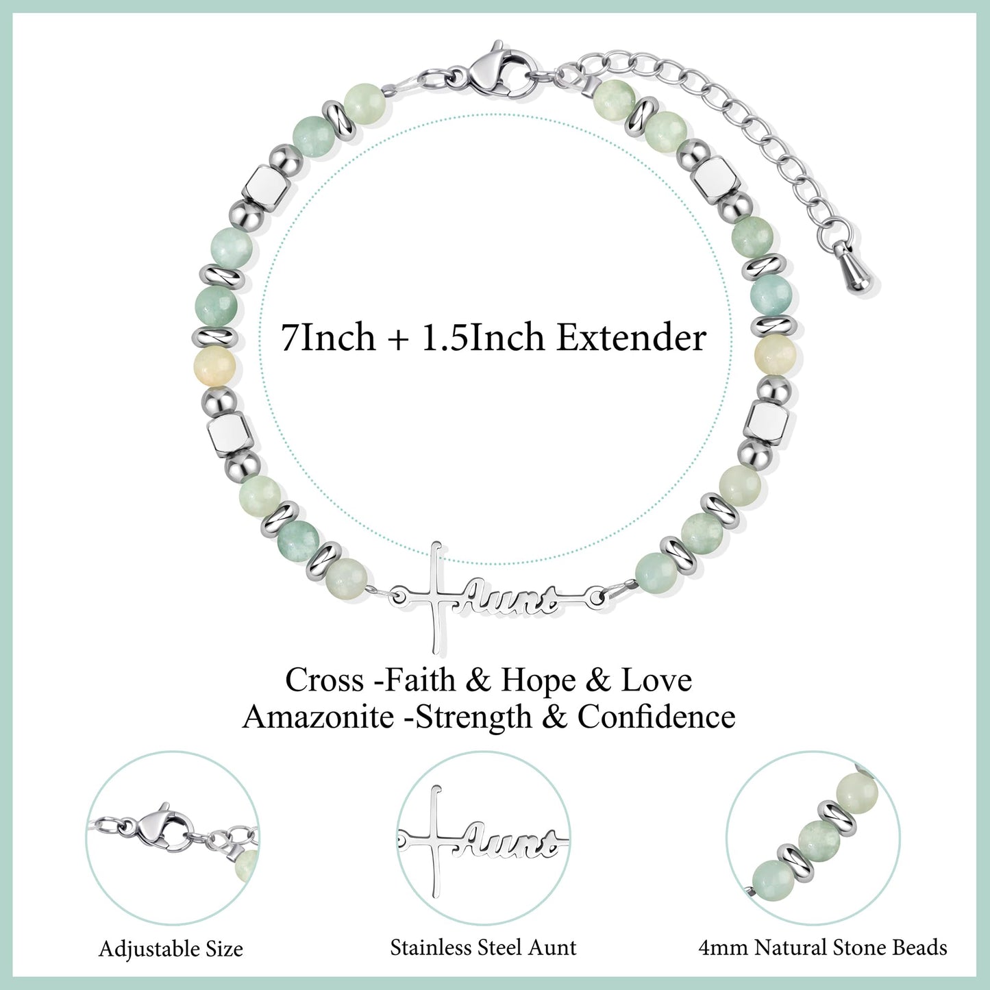 JoycuFF 𝗚𝗶𝗳𝘁𝘀 𝗳𝗼𝗿 𝗪𝗼𝗺𝗲𝗻 𝗙𝗮𝗶𝘁𝗵 𝗖𝗿𝗼𝘀𝘀 𝗕𝗿𝗮𝗰𝗲𝗹𝗲𝘁 Graduation Christmas Valentines Mothers Day Birthday Gifts for Women Her, Meaningful Amazonite Cross Bracelets for Women