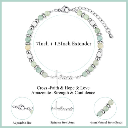 JoycuFF 𝗚𝗶𝗳𝘁𝘀 𝗳𝗼𝗿 𝗪𝗼𝗺𝗲𝗻 𝗙𝗮𝗶𝘁𝗵 𝗖𝗿𝗼𝘀𝘀 𝗕𝗿𝗮𝗰𝗲𝗹𝗲𝘁 Graduation Christmas Valentines Mothers Day Birthday Gifts for Women Her, Meaningful Amazonite Cross Bracelets for Women