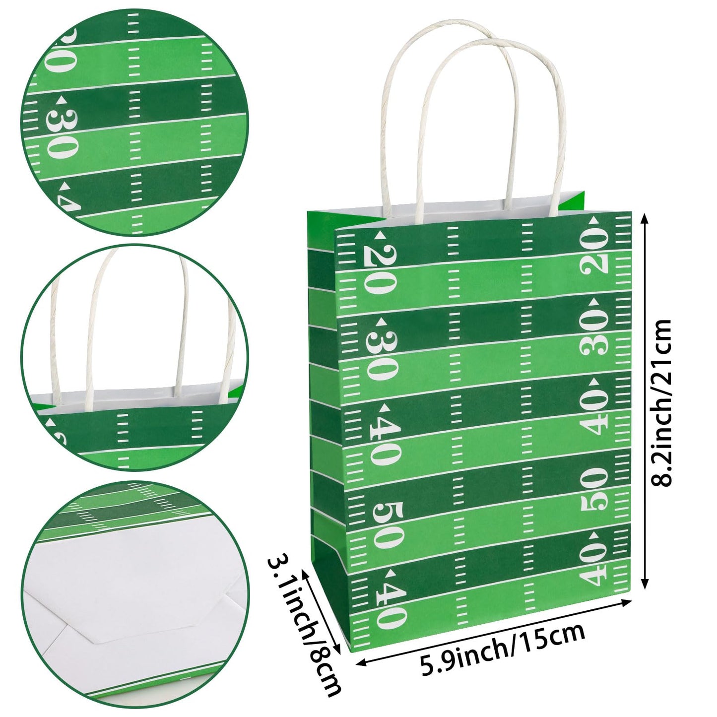 Hxezoc 12 Pieces Football Gift Bags with Handle, Football Field Paper Treat Candy Bag Sport Favor Bags for Football Theme Birthday Party Decoration Supplies